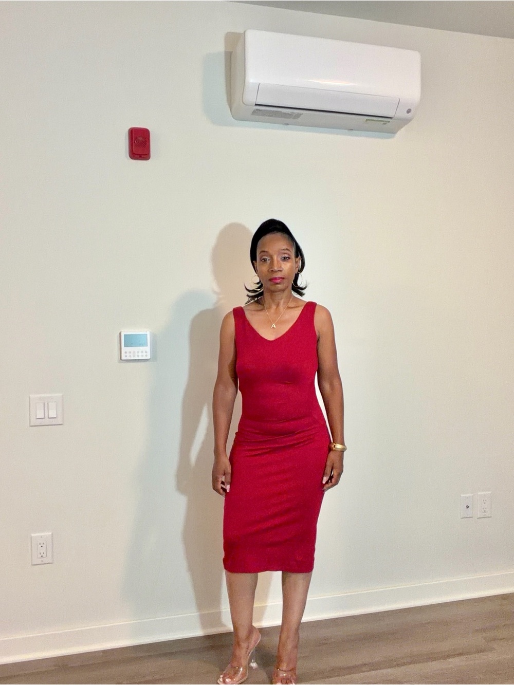 Red Sleeveless Bodycon Midi Dress - Women